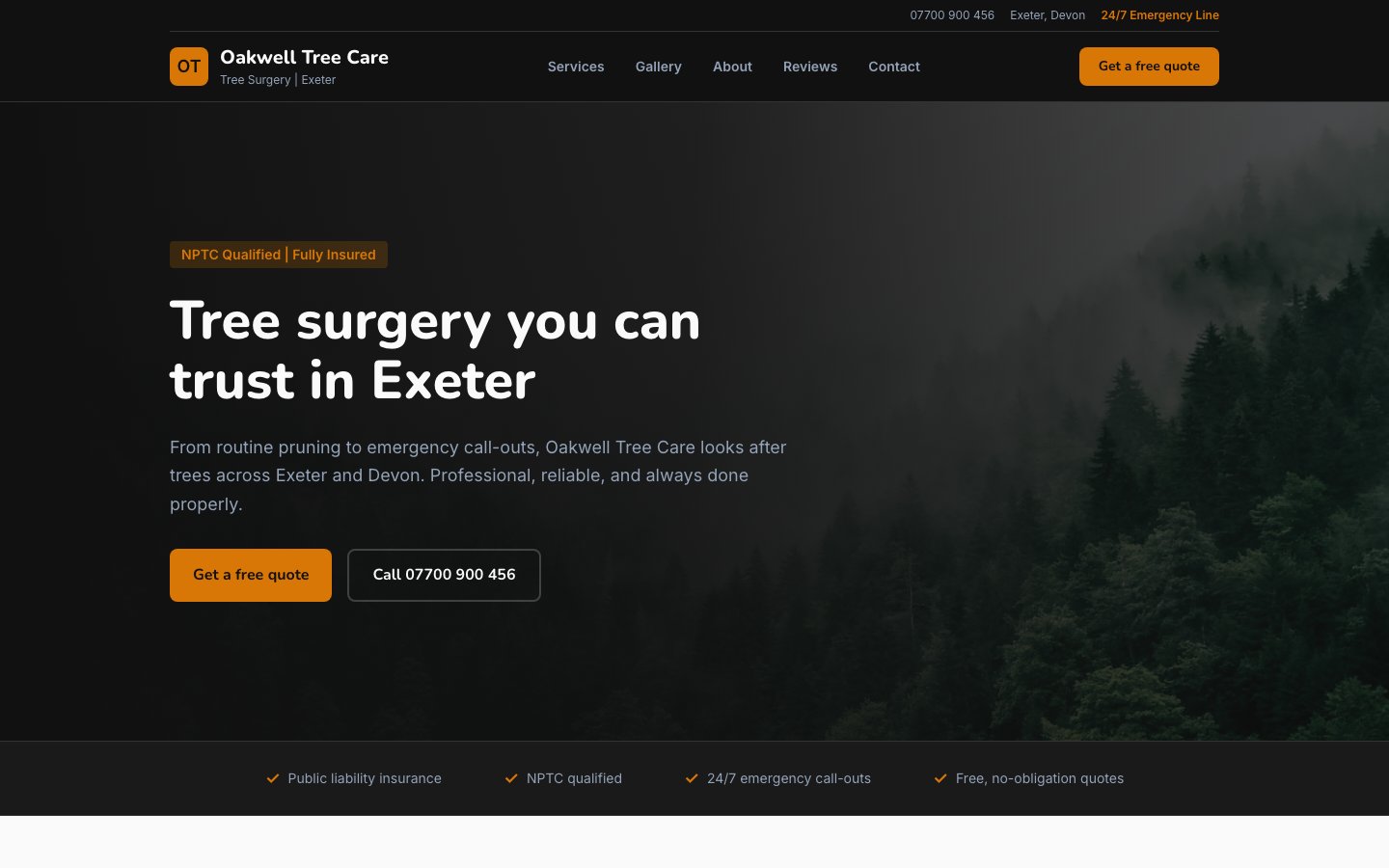 Oakwell Tree Care website preview