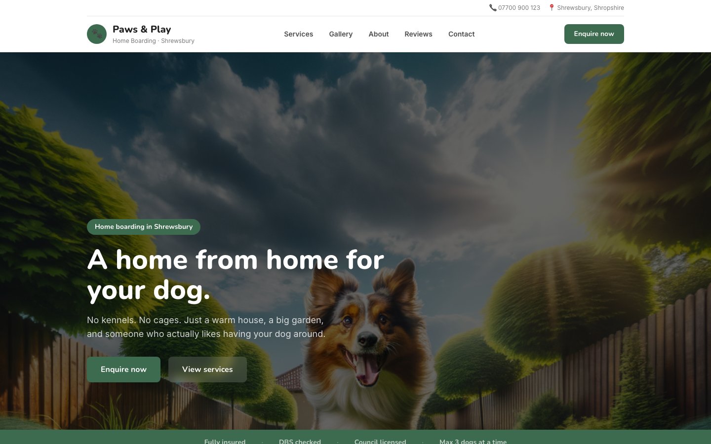 Paws & Play Boarding website preview