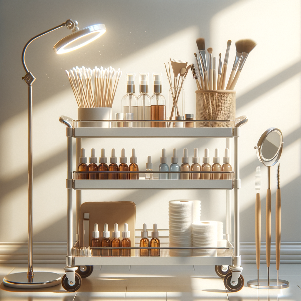 Treatment trolley with tint bottles and tools