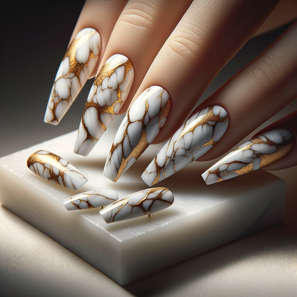 Stiletto nails with marble effect