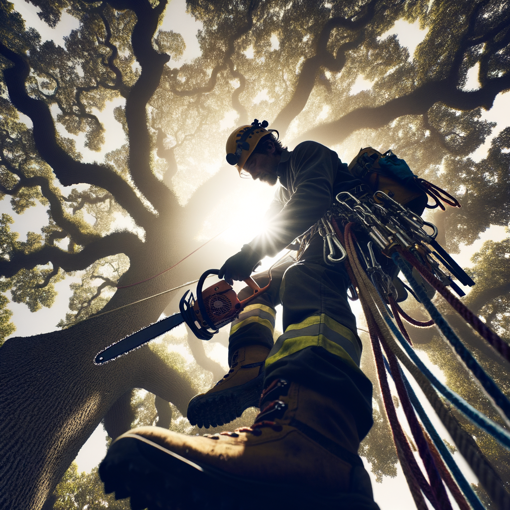 Mark, tree surgeon with professional climbing equipment