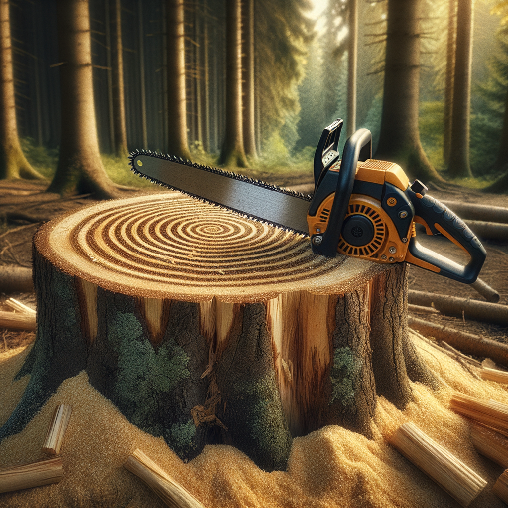 Chainsaw cutting through a thick trunk