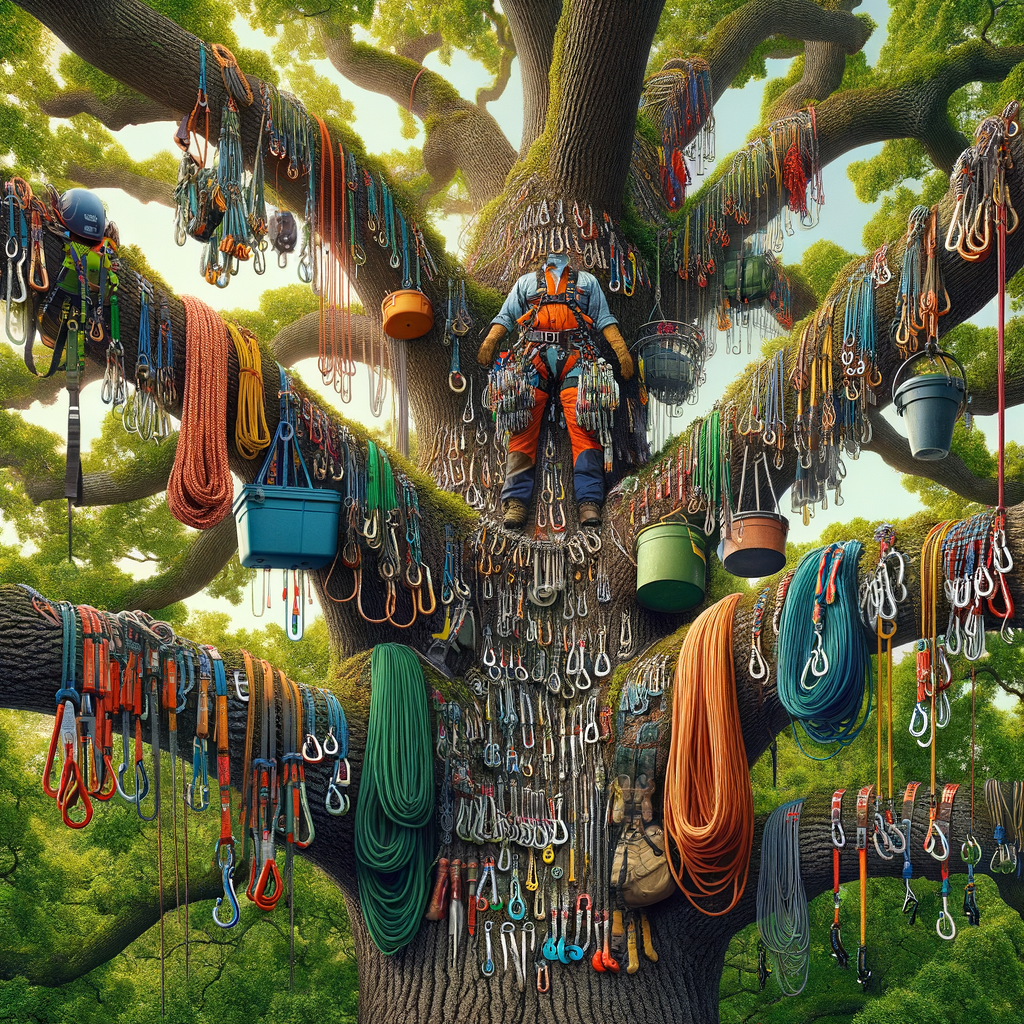 Tree surgeon climbing with ropes and harness
