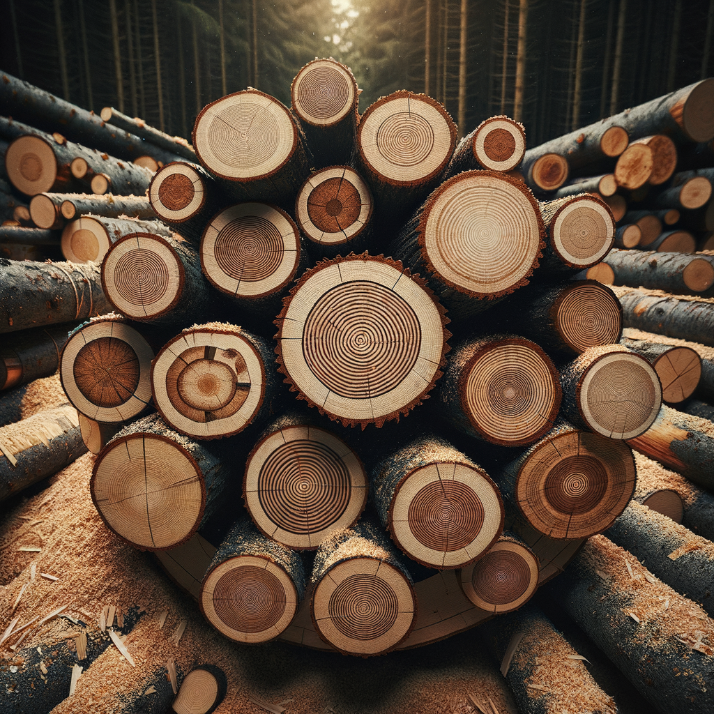Freshly cut log rounds stacked neatly