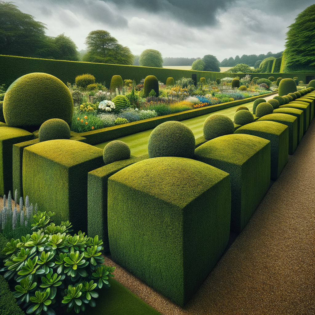 Neatly trimmed garden hedge in a residential setting